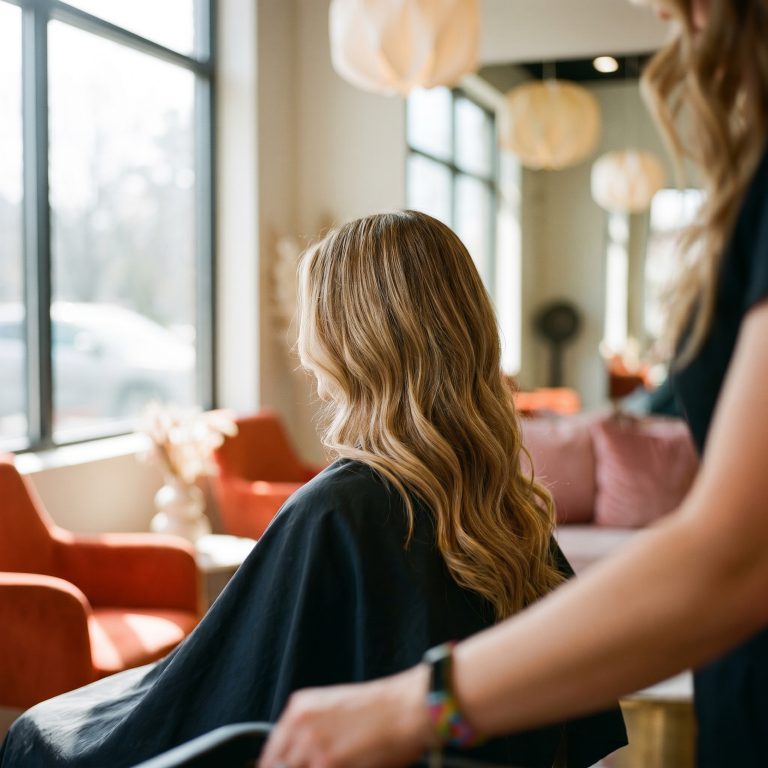 Sun-kissed balayage hair styled at The Tangle Bar